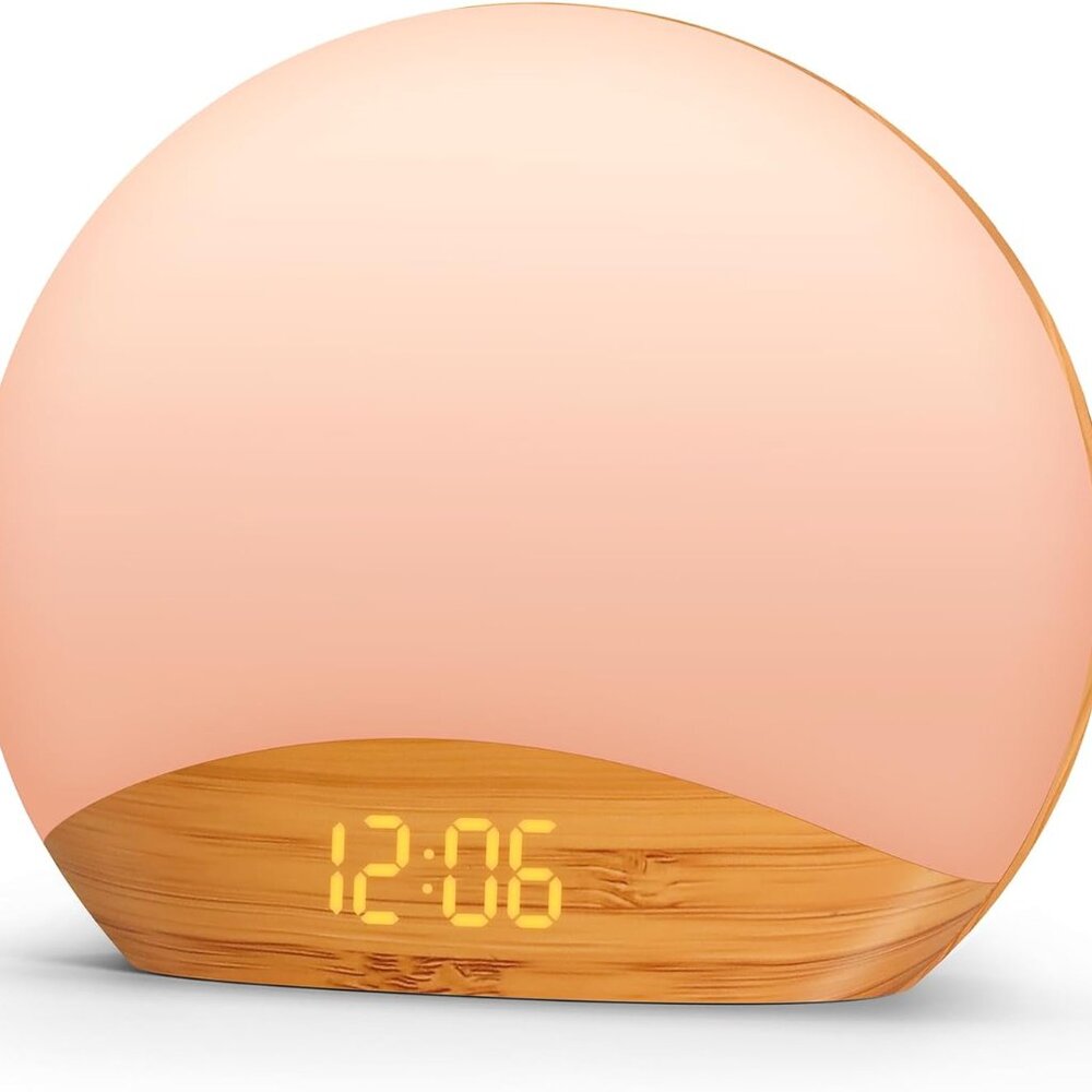 Wood Grain Sunrise Alarm Clock And Sound Machine Nightlight, Digital Dimmable Cl